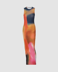 Vestido largo con abertura y degradado color tierra 