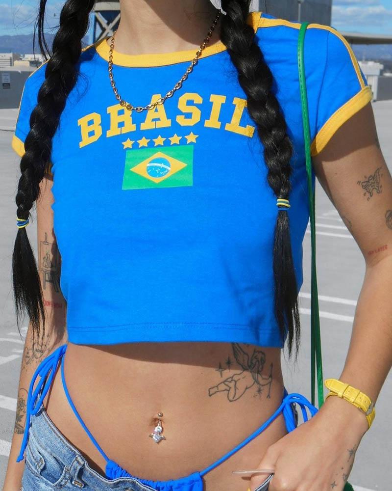 Brasil Kurzes Raglan-Sporttop