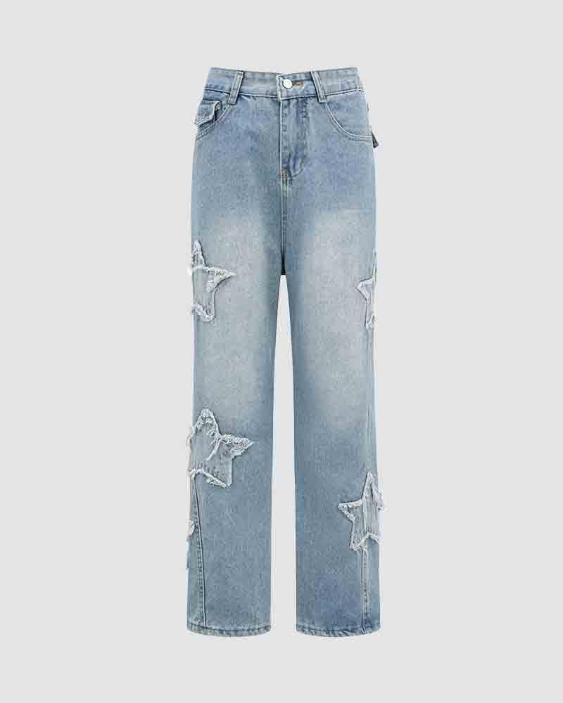 Distressed-Jeans aus Sonimire-Denim mit Sternenmuster