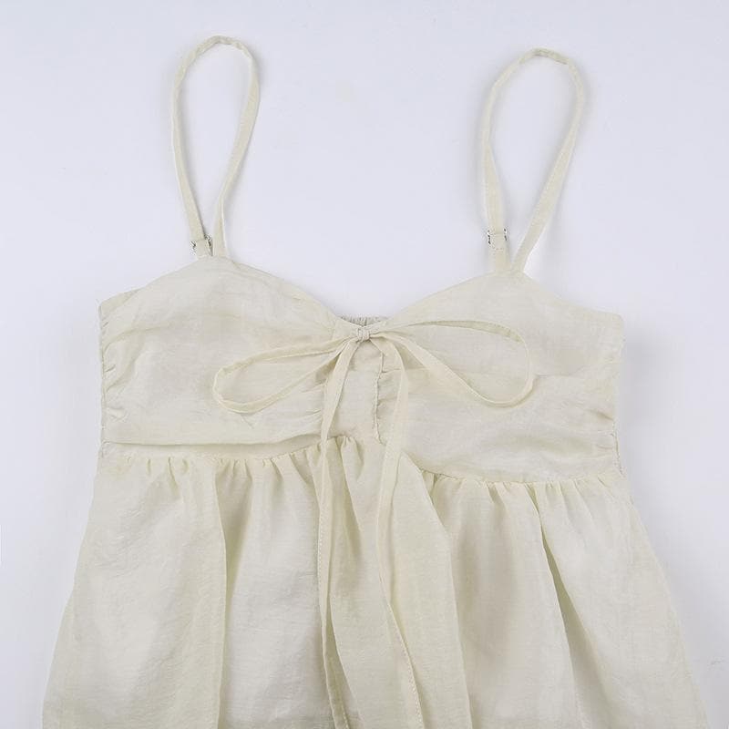 Einfarbiges, gerüschtes Camisole-Oberteil mit V-Ausschnitt und Smokarbeit zum Binden – Schlussverkauf
