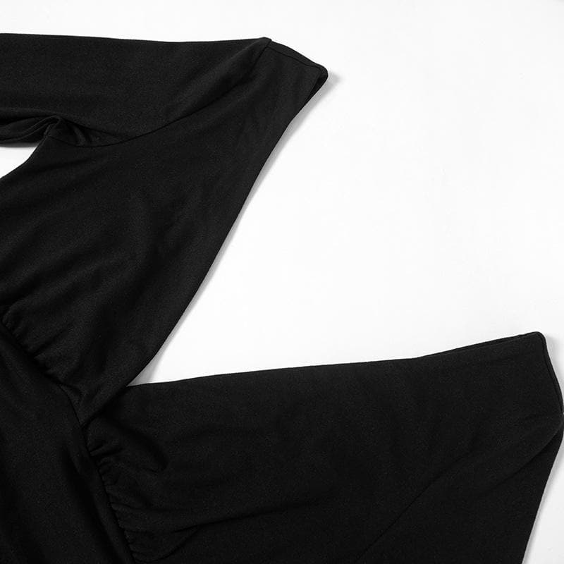 Langes, rückenfreies, einfarbiges Minikleid mit V-Ausschnitt und ausgestellten Ärmeln