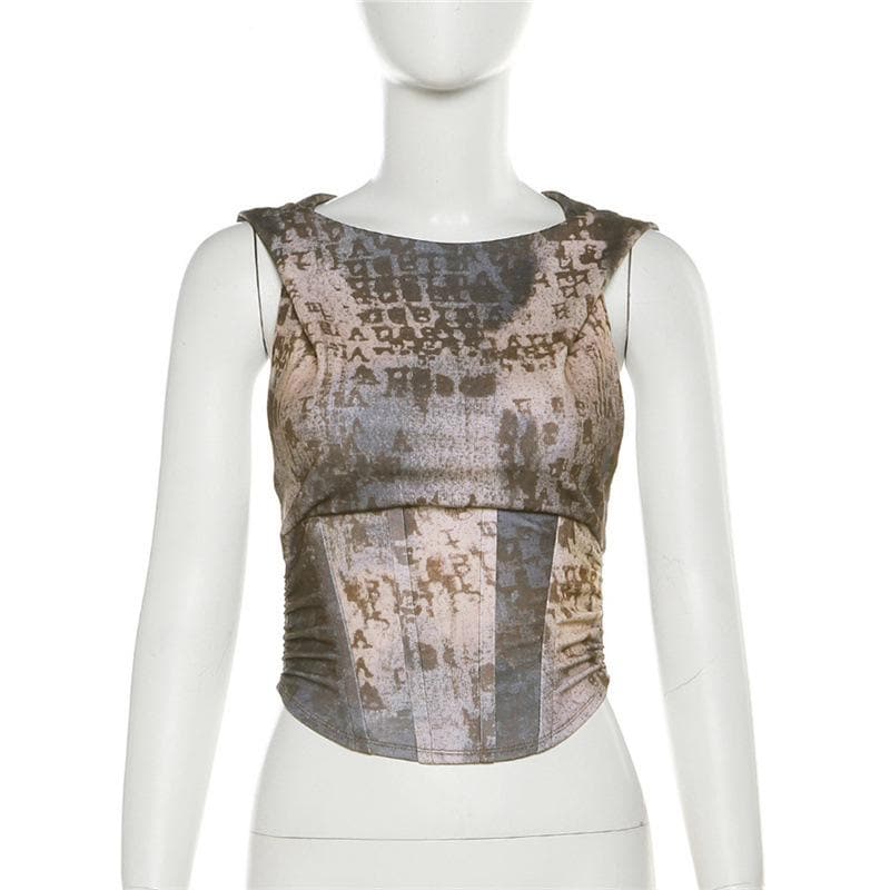 Ärmelloses, kontrastfarbenes Crop-Top mit Kapuze und Reißverschluss