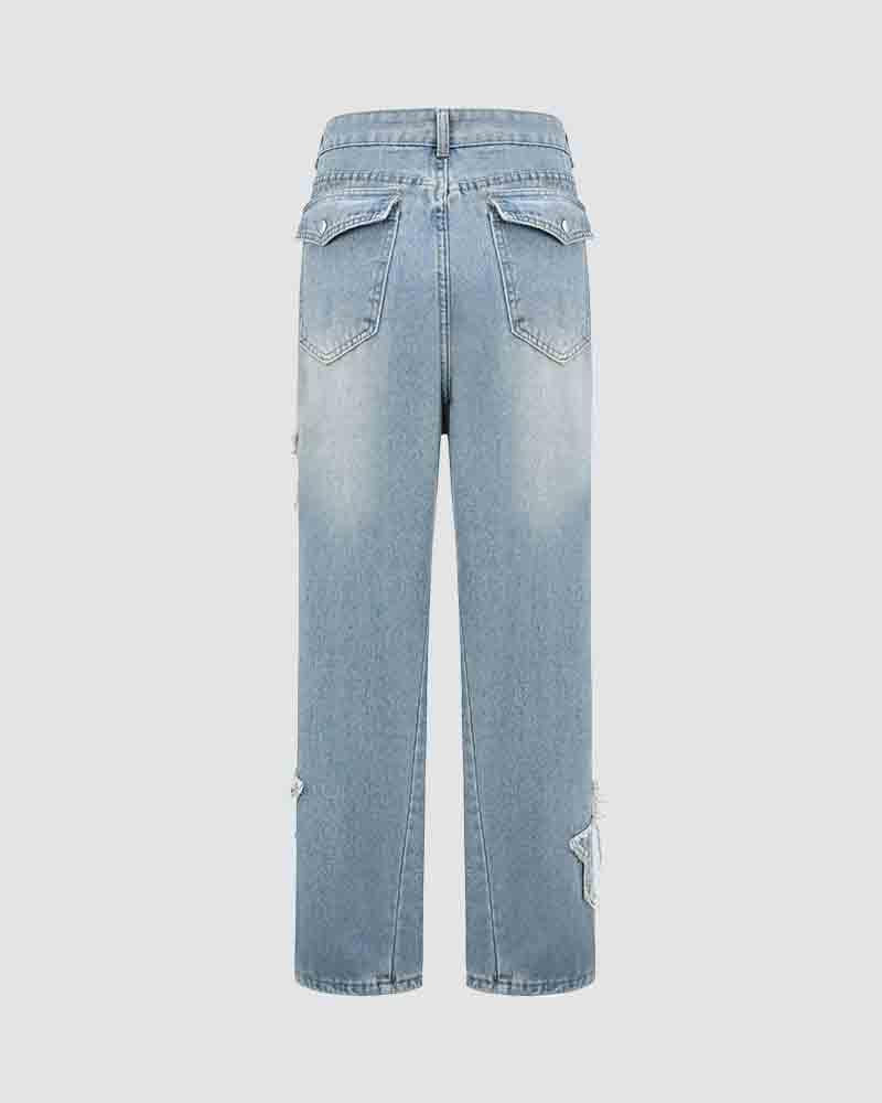 Distressed-Jeans aus Sonimire-Denim mit Sternenmuster