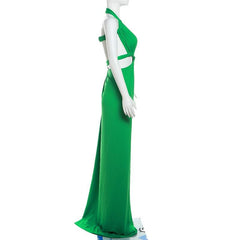 Neckholder-Maxikleid mit unregelmäßigem, einfarbigem Rückenausschnitt, Knoten und Rüschen