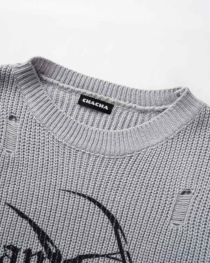 Gerippter Pullover mit Arachnid-Grunge-Muster