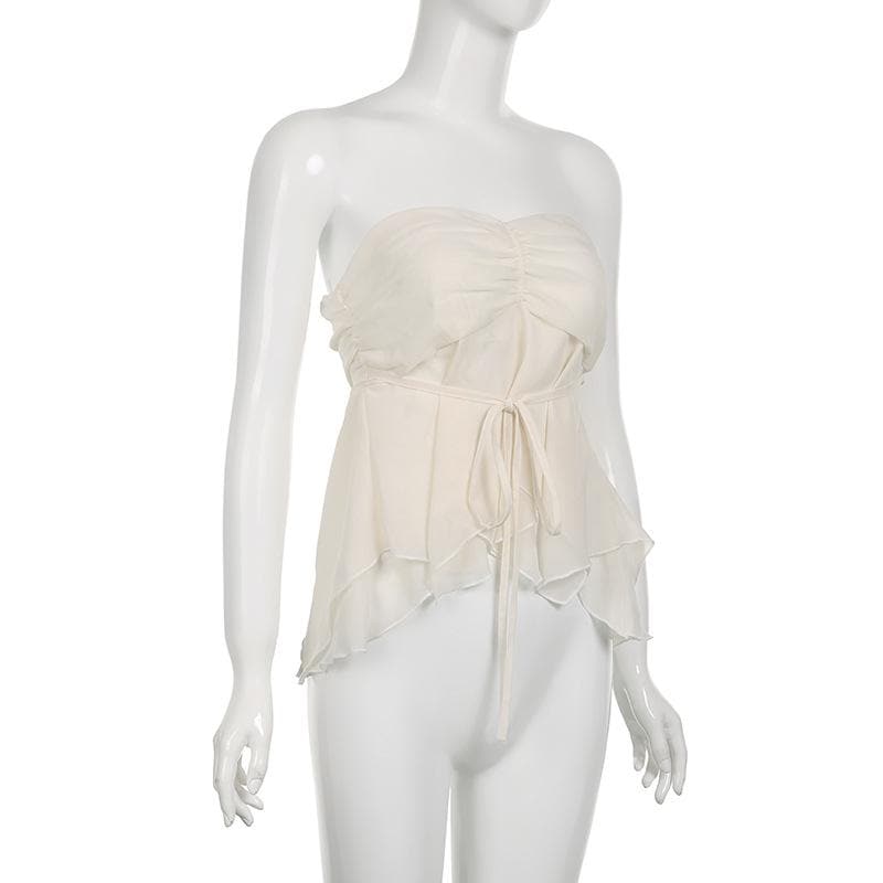 Einfarbiges, gerüschtes Chiffon-Tube-Top zum Selbstbinden mit Reißverschluss
