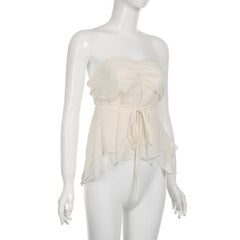 Einfarbiges, gerüschtes Chiffon-Tube-Top zum Selbstbinden mit Reißverschluss