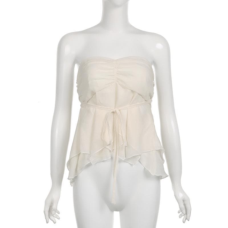 Einfarbiges, gerüschtes Chiffon-Tube-Top zum Selbstbinden mit Reißverschluss