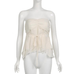 Einfarbiges, gerüschtes Chiffon-Tube-Top zum Selbstbinden mit Reißverschluss
