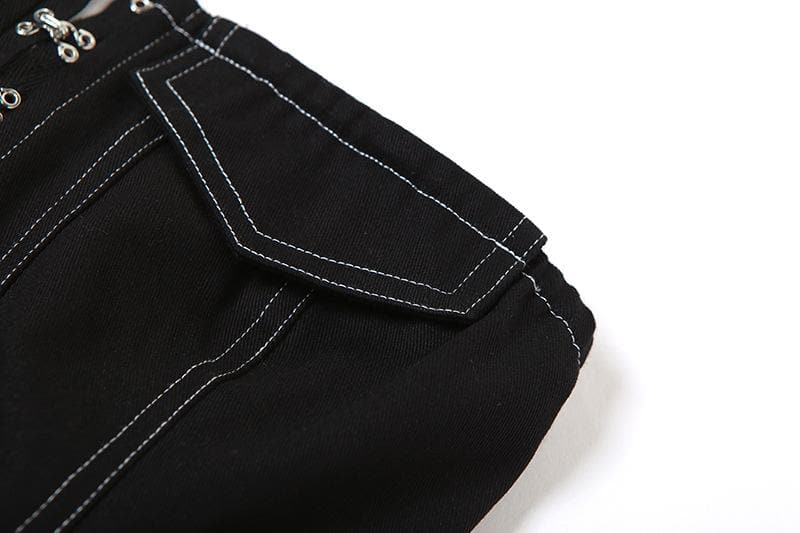 Rückenfreies Jeans-Tube-Top mit kontrastierender Knopfleiste und Ziertaschen