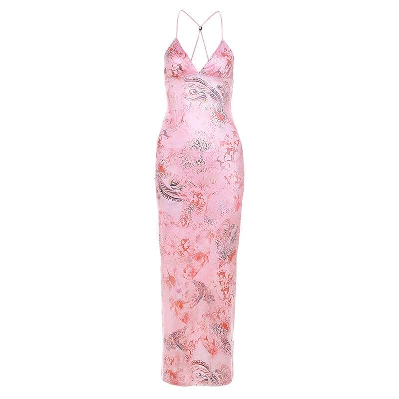 Rückenfreies Maxikleid mit V-Ausschnitt und Schmetterlingsapplikation