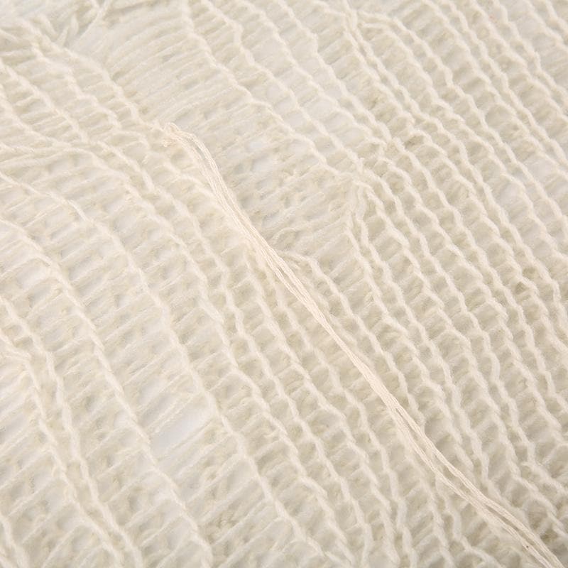 Crochet long sleeve solid hollow out round neck crop top