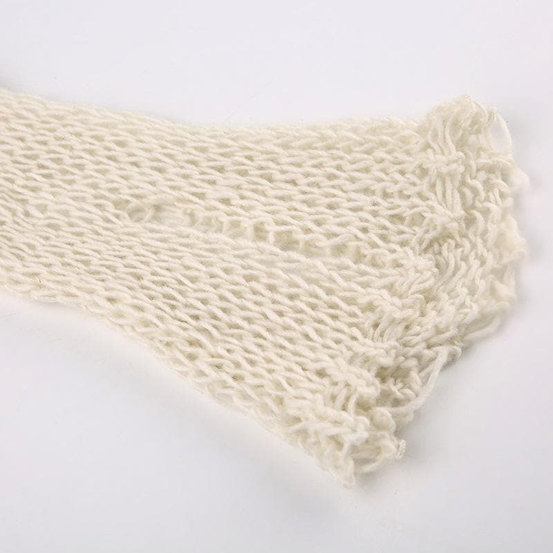 Crochet long sleeve solid hollow out round neck crop top