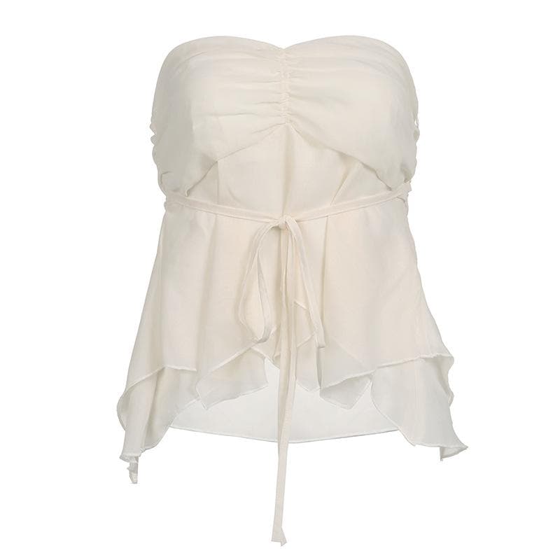 Einfarbiges, gerüschtes Chiffon-Tube-Top zum Selbstbinden mit Reißverschluss