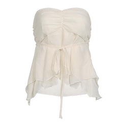 Einfarbiges, gerüschtes Chiffon-Tube-Top zum Selbstbinden mit Reißverschluss