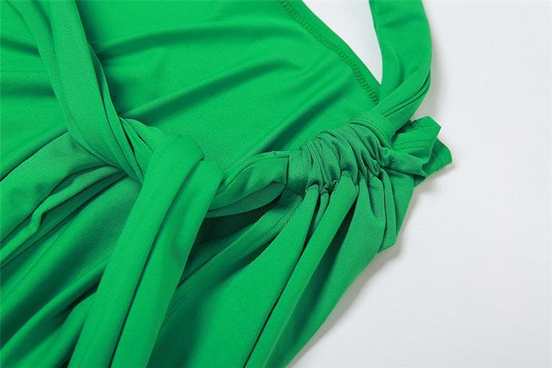 Neckholder-Maxikleid mit unregelmäßigem, einfarbigem Rückenausschnitt, Knoten und Rüschen