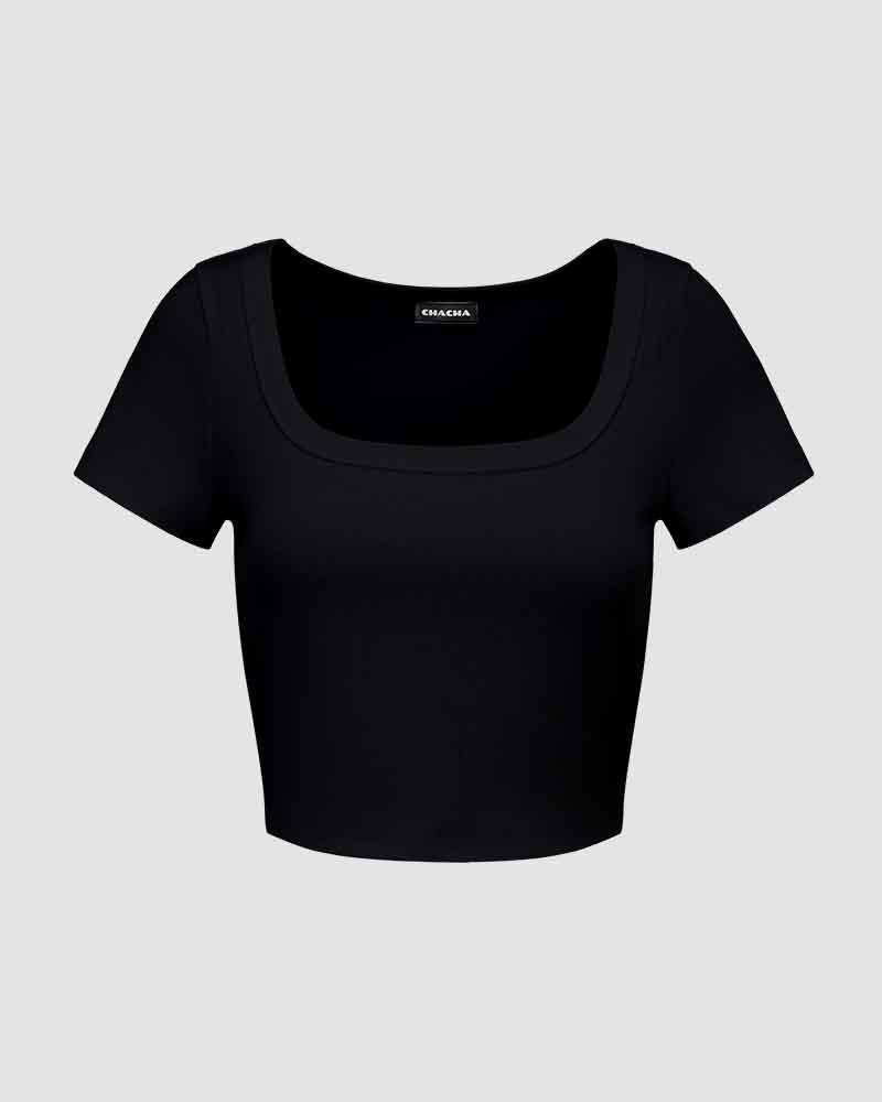 Camiseta corta con cuello redondo de Saldiac