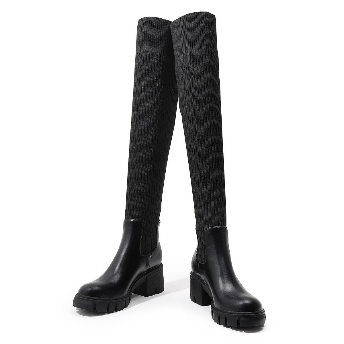 Stiefel im britischen Stil mit klobigen Absätzen und dicker Sohle