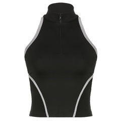 Ärmelloses, rückenfreies Top mit hohem Kragen, Kontrast und Reißverschluss