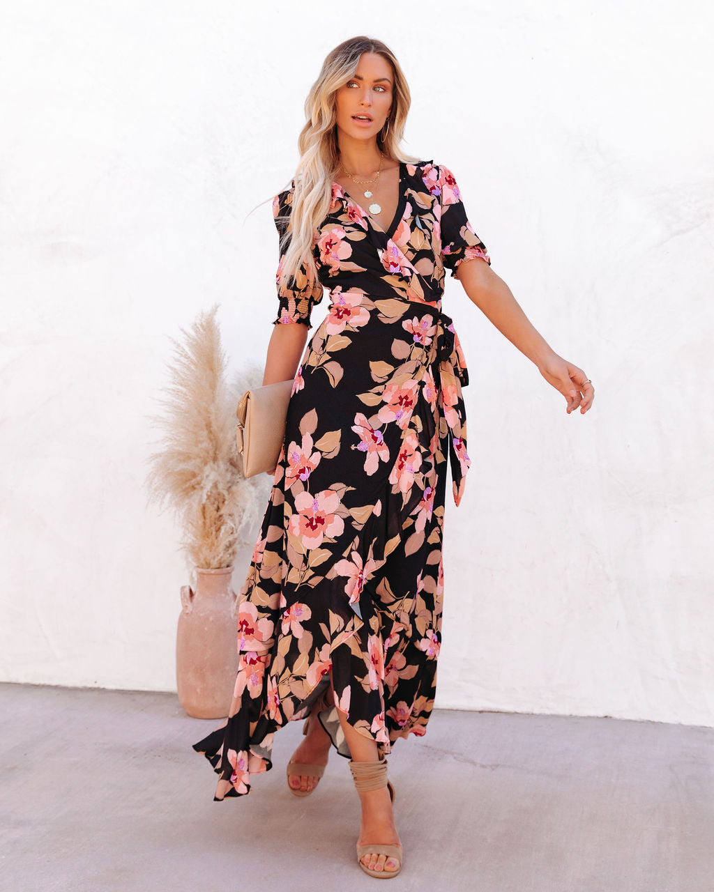 Kassidy Maxi-Wickelkleid mit Blumenmuster - Schwarz-Multi