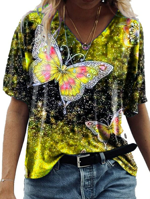 T-Shirt mit mittellangen Ärmeln und Schmetterlings-Print