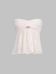 Strick-Tube-Top mit Knoten vorne und Stickerei