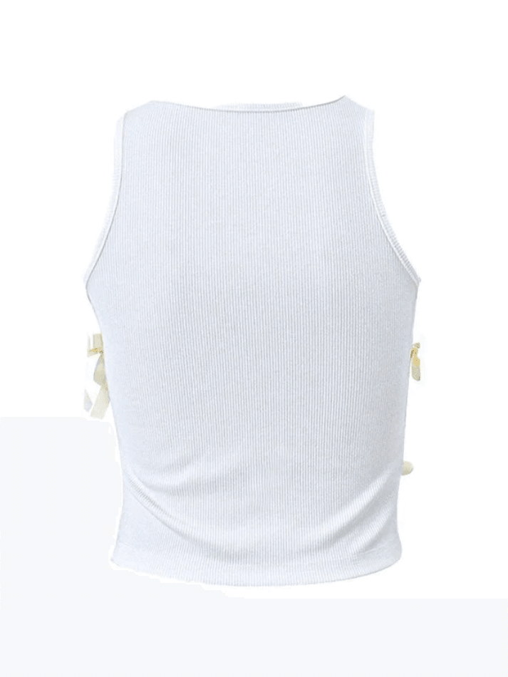 Geripptes, kurzes Tanktop mit Schnürung