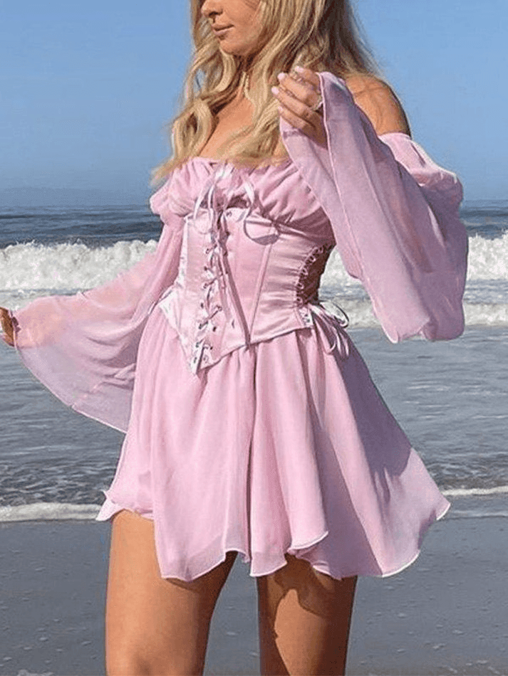 Langärmliges Korsett-Minikleid