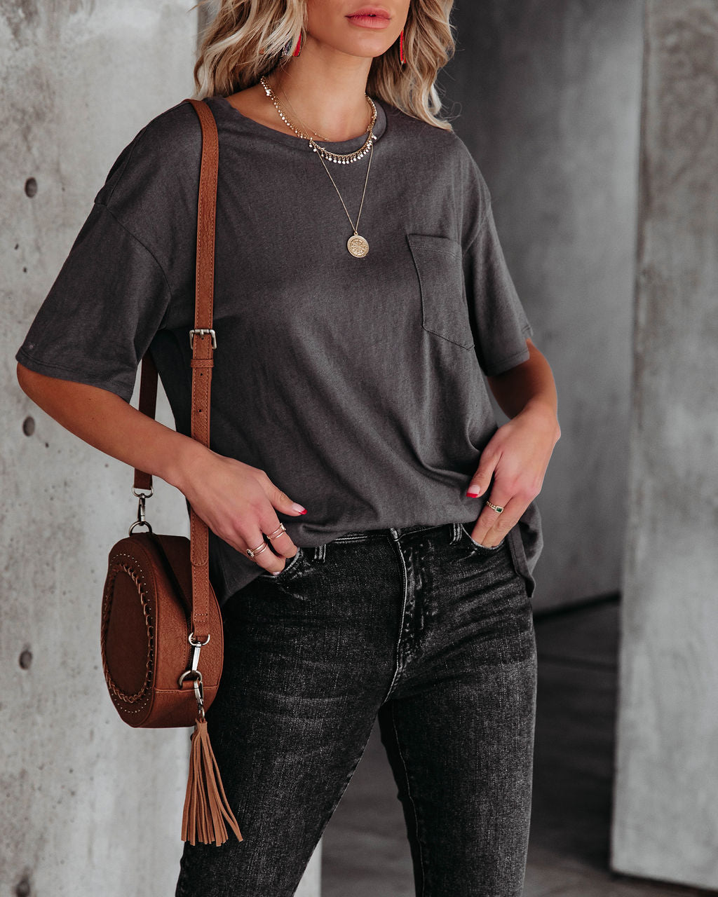 Magnolia Cotton Blend Pocket Tee - Charcoal Ins Street