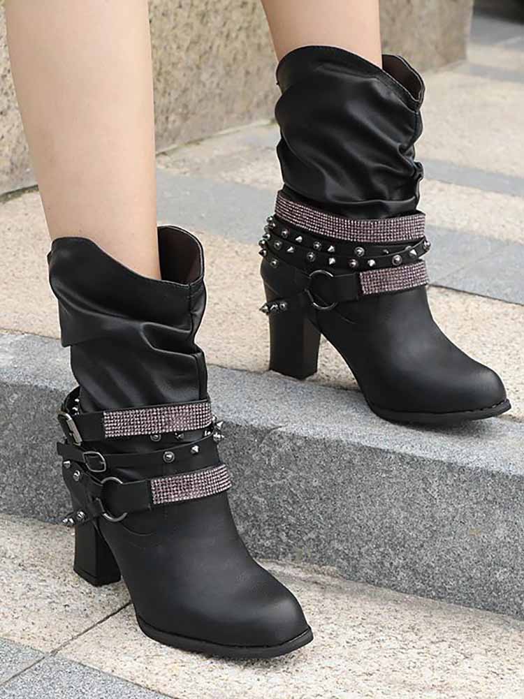 Botines con hebilla de diamantes de imitación