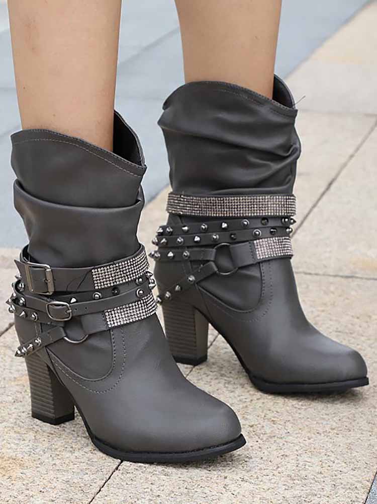 Botines con hebilla de diamantes de imitación