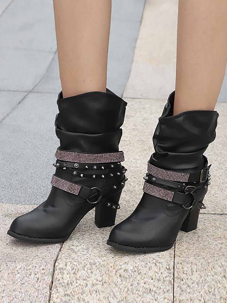 Botines con hebilla de diamantes de imitación