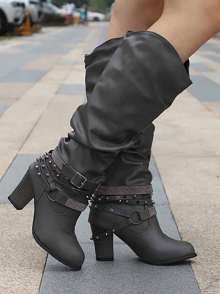 Rhinestone Buckle Boots