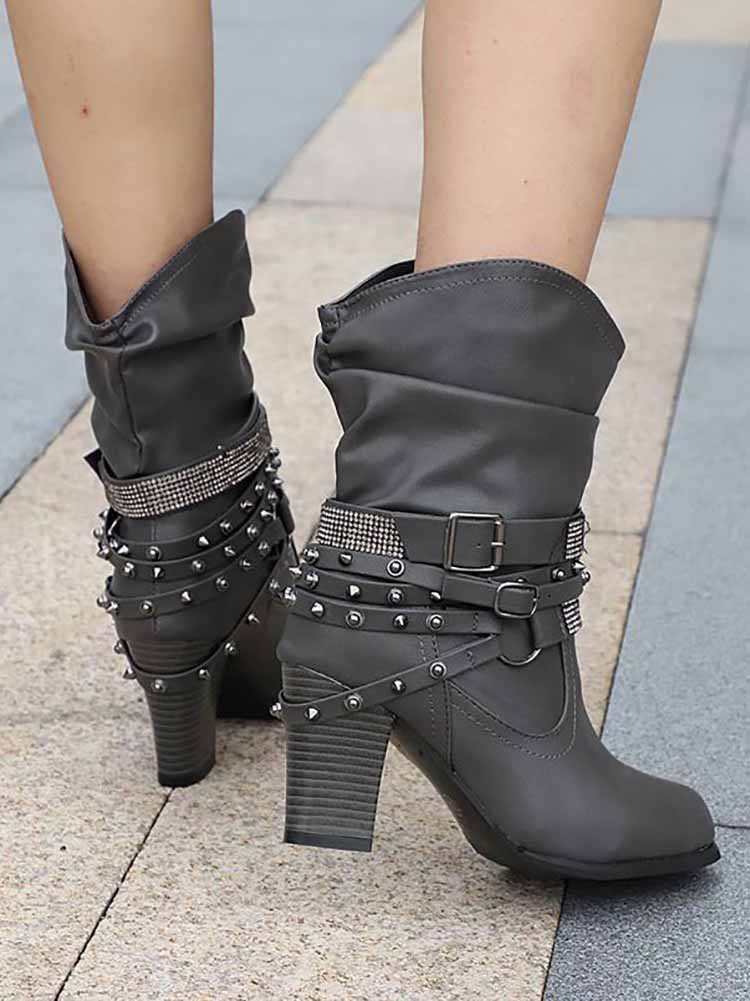 Botines con hebilla de diamantes de imitación