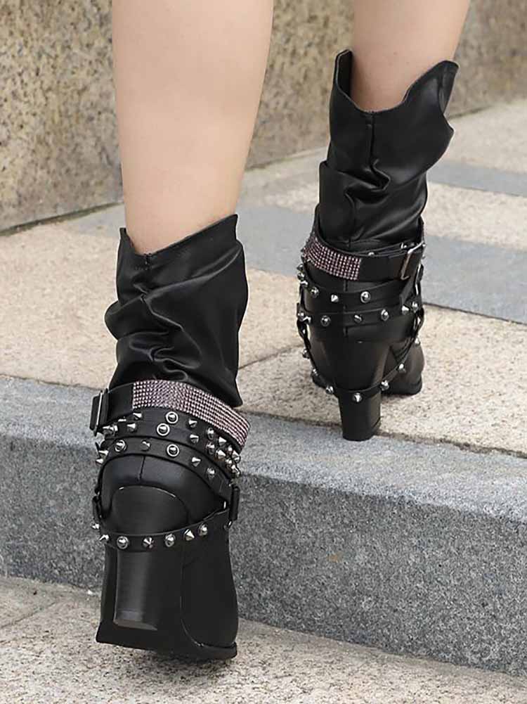 Botines con hebilla de diamantes de imitación