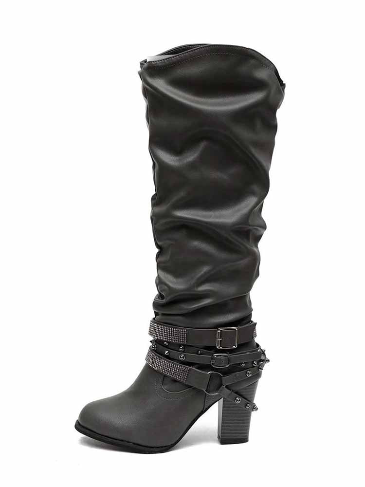 Rhinestone Buckle Boots