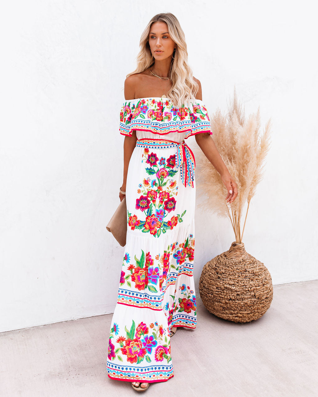 Mamanuca – Schulterfreies Maxikleid mit Blumenmuster