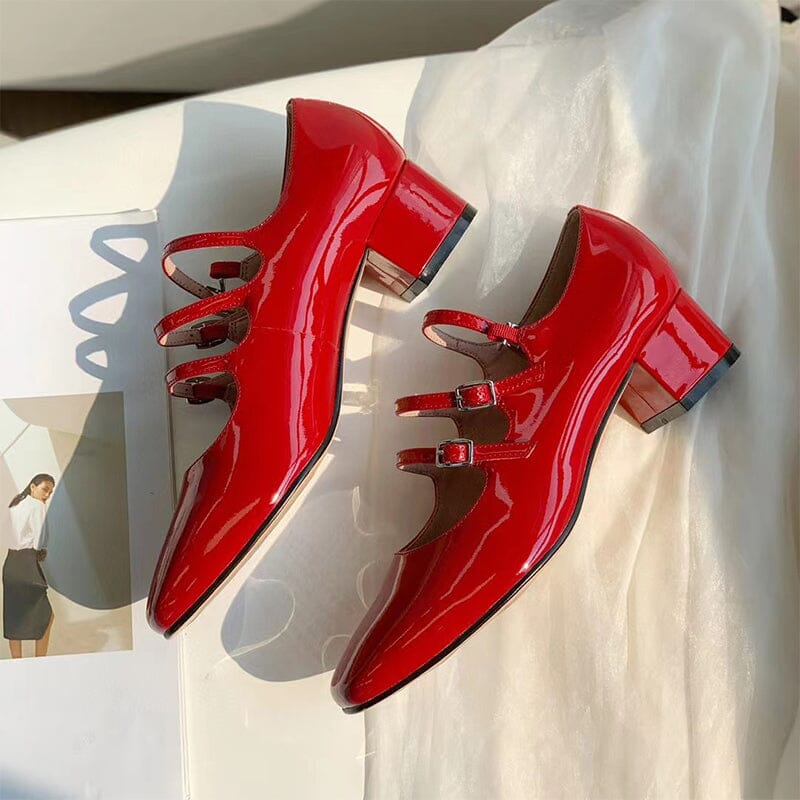 Handgefertigte Mary Jane Schuhe 40mm Dreifachriemchen Pumps Blockabsatz
