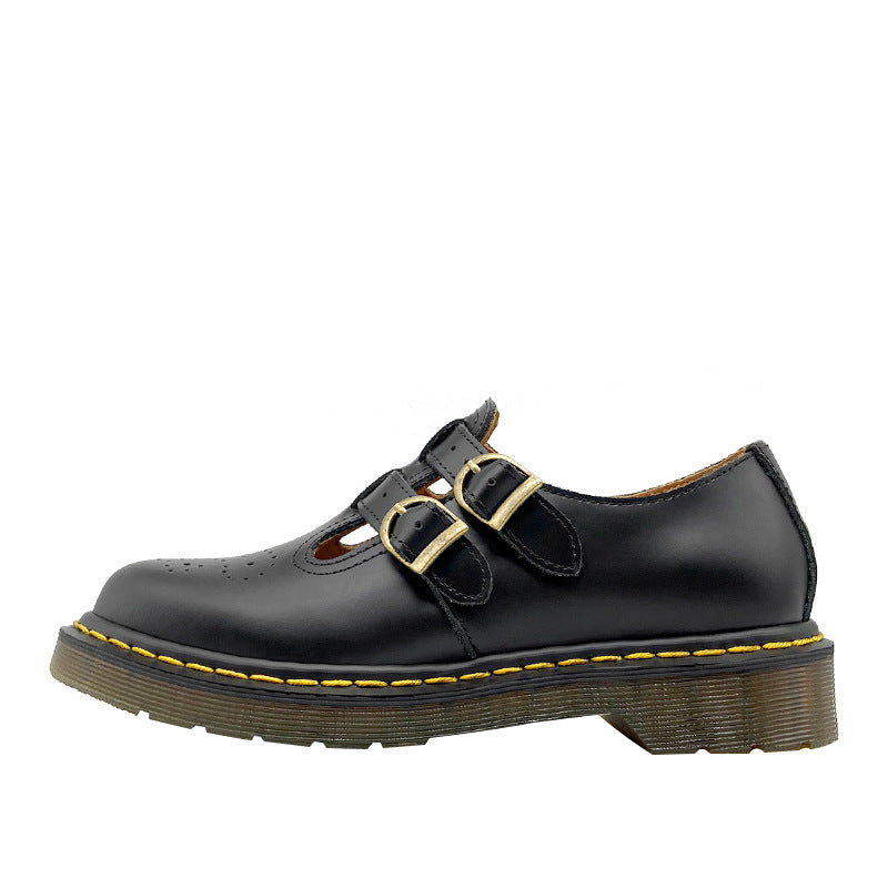 Handgemachte Retro Wachsen Flache Mary Jane Schuhe Runde Spitze Schwarz/Braun/Schwarz1/Weiß