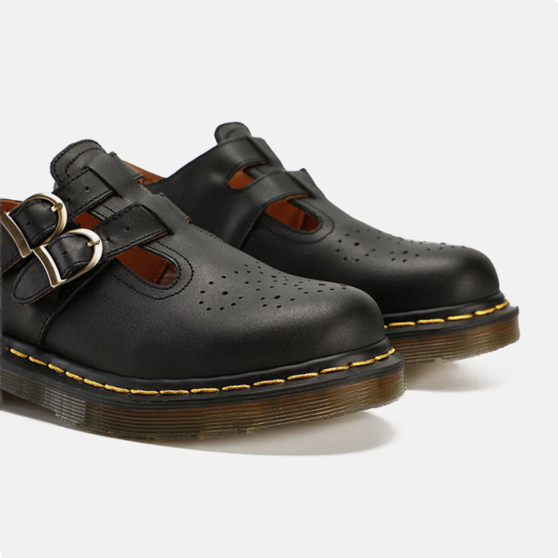 Handgemachte Retro Wachsen Flache Mary Jane Schuhe Runde Spitze Schwarz/Braun/Schwarz1/Weiß