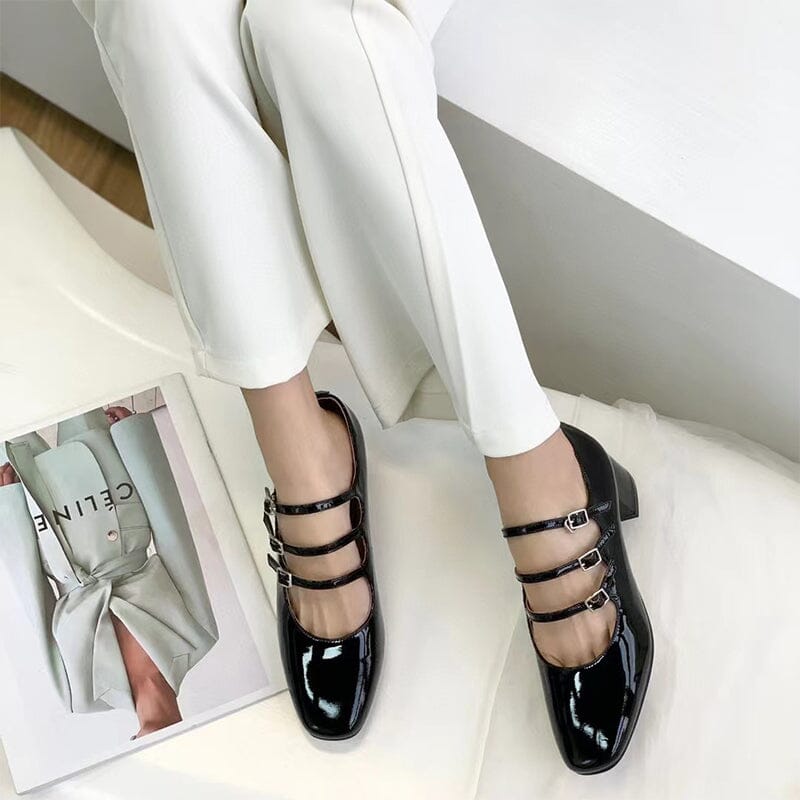 Handgefertigte Mary Jane Schuhe 40mm Dreifachriemchen Pumps Blockabsatz