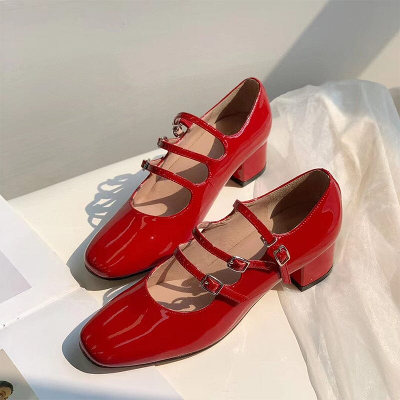 Handgefertigte Mary Jane Schuhe 40mm Dreifachriemchen Pumps Blockabsatz