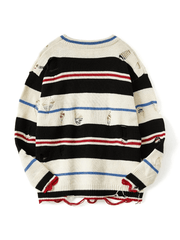 Men's Color Block Striped Distressed Sweater