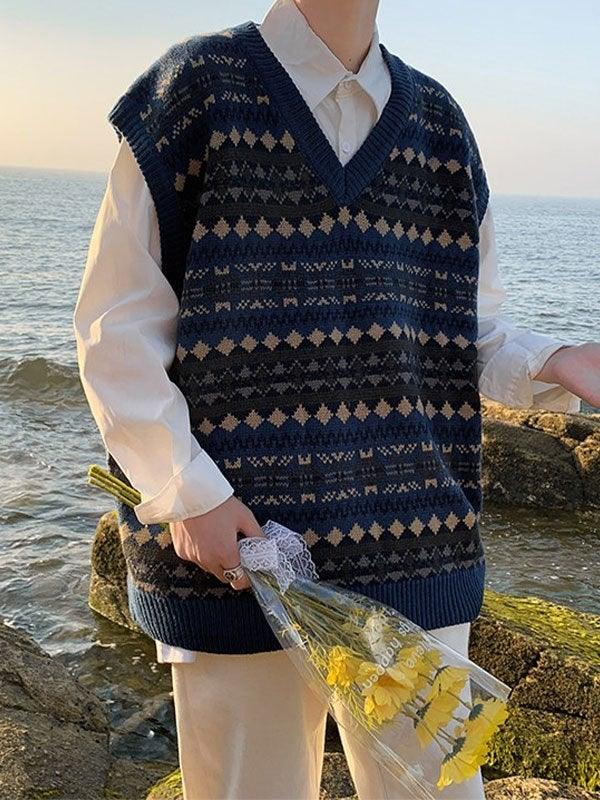 Vintage-Jacquard-Pulloverweste für Herren