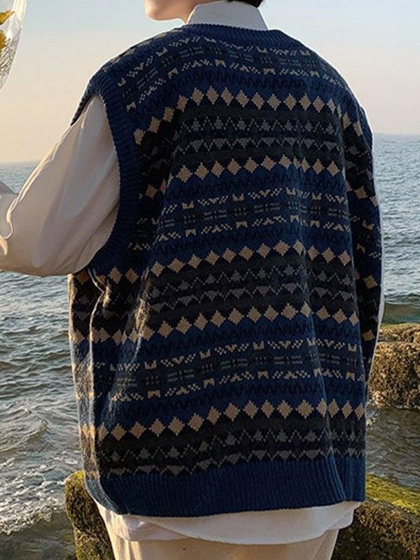 Vintage-Jacquard-Pulloverweste für Herren