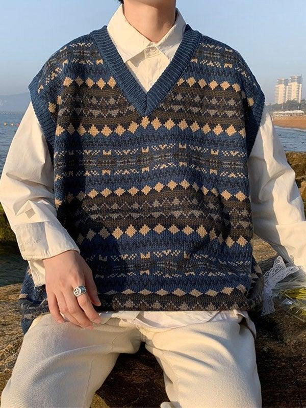 Vintage-Jacquard-Pulloverweste für Herren