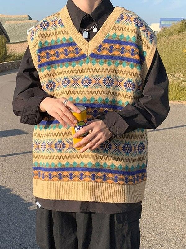 Vintage-Jacquard-Pulloverweste für Herren