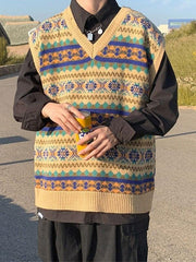Vintage-Jacquard-Pulloverweste für Herren