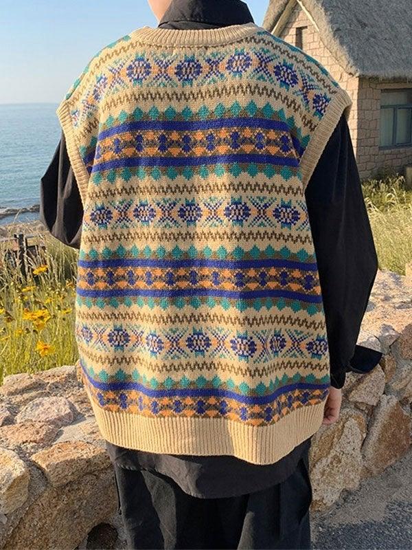 Vintage-Jacquard-Pulloverweste für Herren