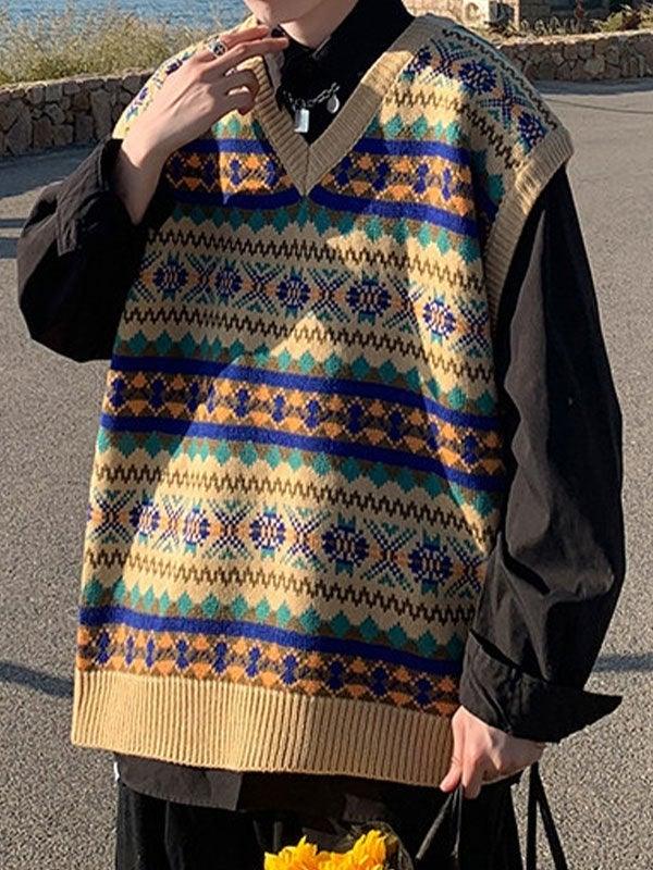 Vintage-Jacquard-Pulloverweste für Herren